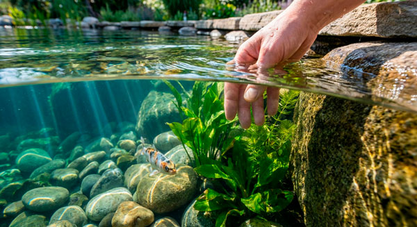 Agua cristalina en un lago natural residencial demostrando limpieza